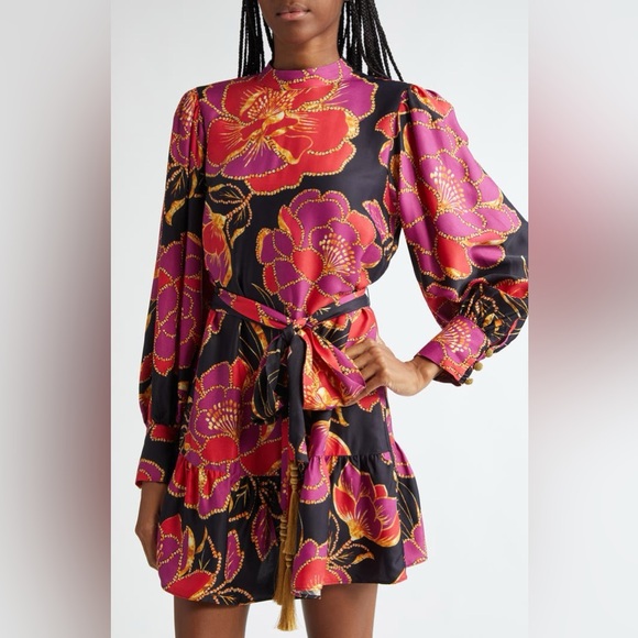 FARM Rio Dresses & Skirts - FARM Rio Black Dress with Red and Purple Floral Design